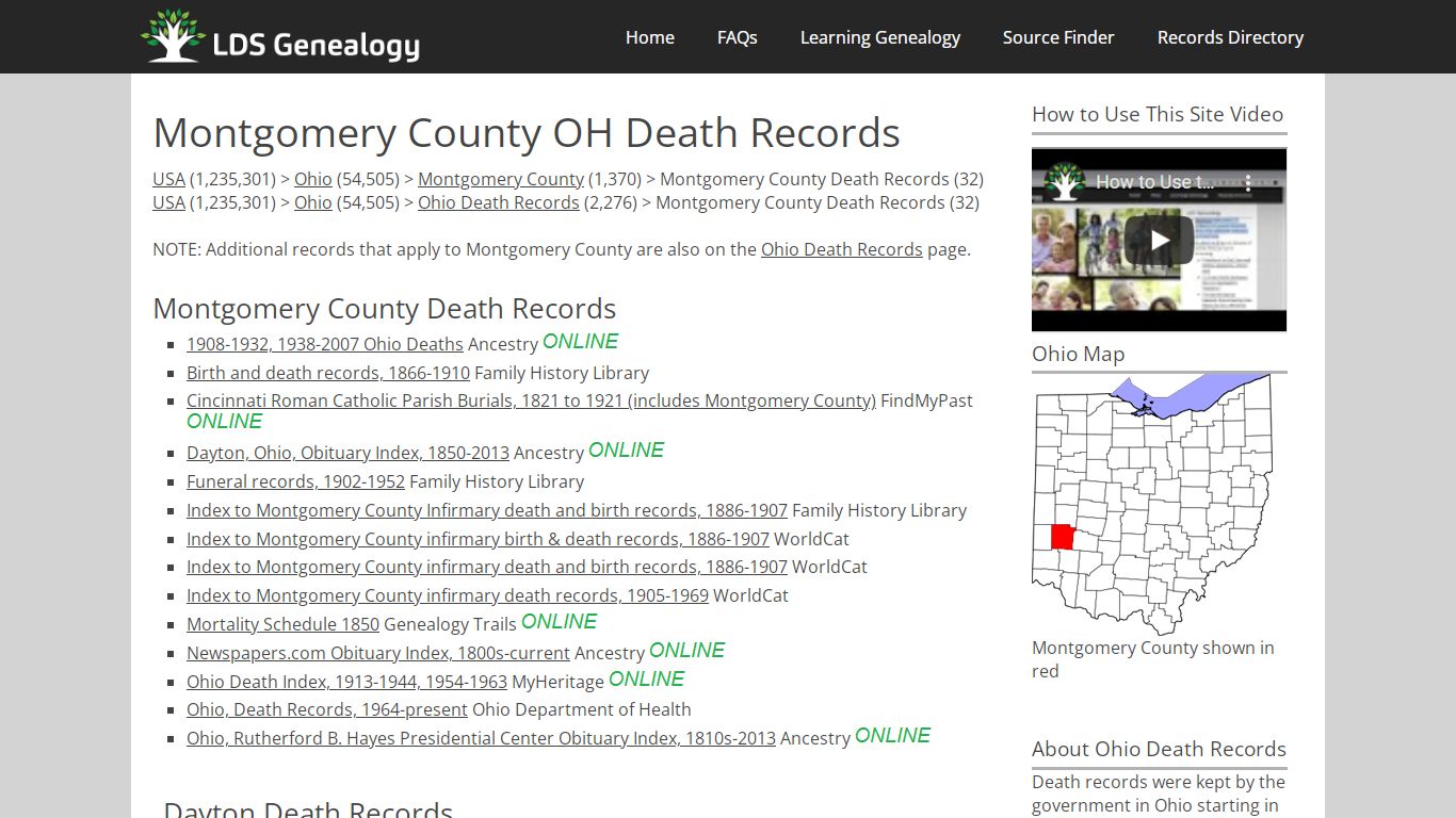 Montgomery County OH Death Records - LDS Genealogy