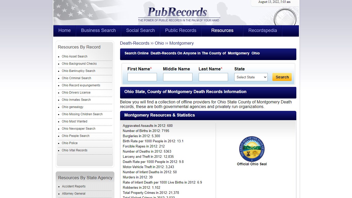 Montgomery County, Ohio Death Records